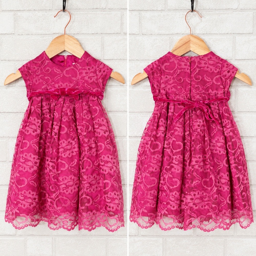 Vtg Helena Neiman Marcus Baby Pink Lace Dress Size 12M Formal Party Velvet Bow